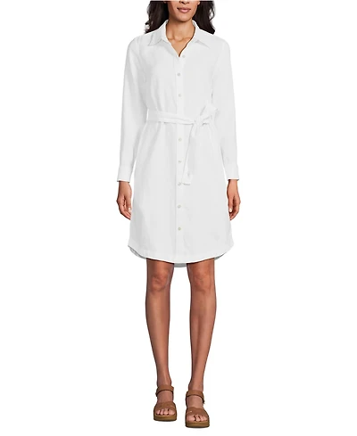 Lands' End Women's Long Sleeve Linen Shirt Dress