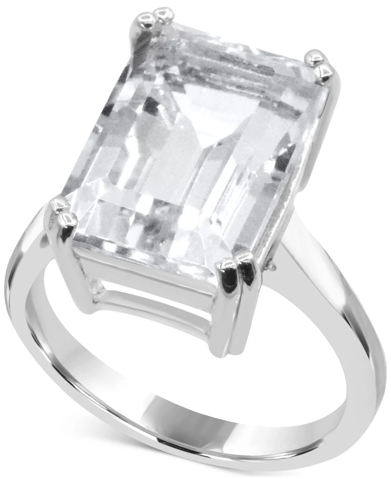 Gemstone Emerald-Cut Statement Ring 14k Gold-Plated Sterling Silver (Also White Quartz & Black Onyx)