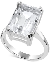 Gemstone Emerald-Cut Statement Ring 14k Gold-Plated Sterling Silver (Also White Quartz & Black Onyx)