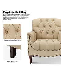 Hulala Home Sucher Modern Retro Wooden tufted Accent chair with Nailhead Trim