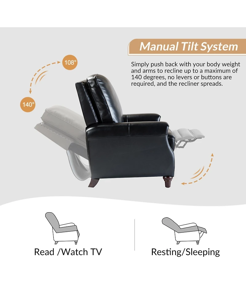 Bellino Modern Genuine Leather Recliner with Nailhead Trim
