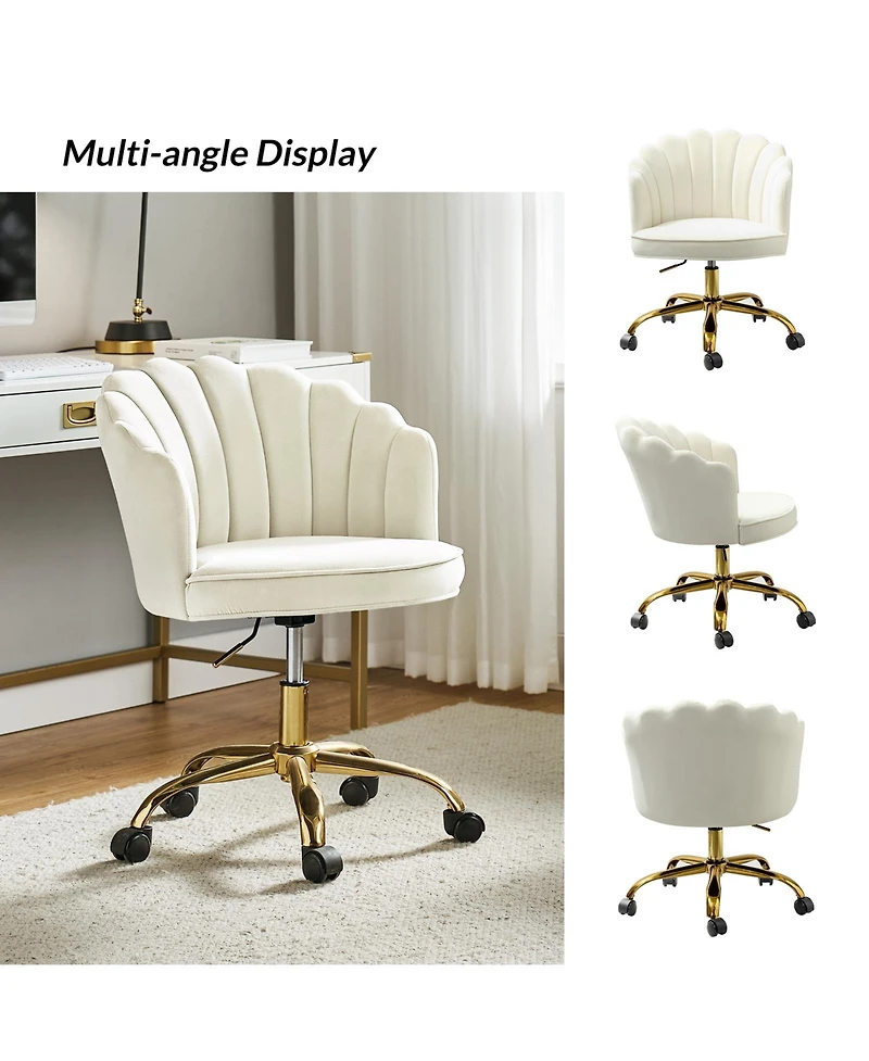 Hulala Home Woman Modern Cute Shell Back Upholstered Desk Chair for Vanity, Living Room