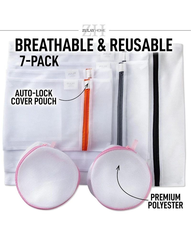 Zulay Kitchen 7 Pack Reusable Mesh Laundry Bags for Delicates (2 Small, 2 Medium, 1 Large, 2 Bra Bags)