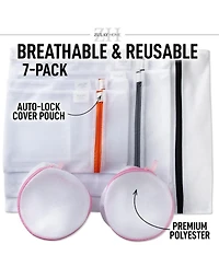 Zulay Kitchen 7 Pack Reusable Mesh Laundry Bags for Delicates (2 Small, 2 Medium, 1 Large, 2 Bra Bags)