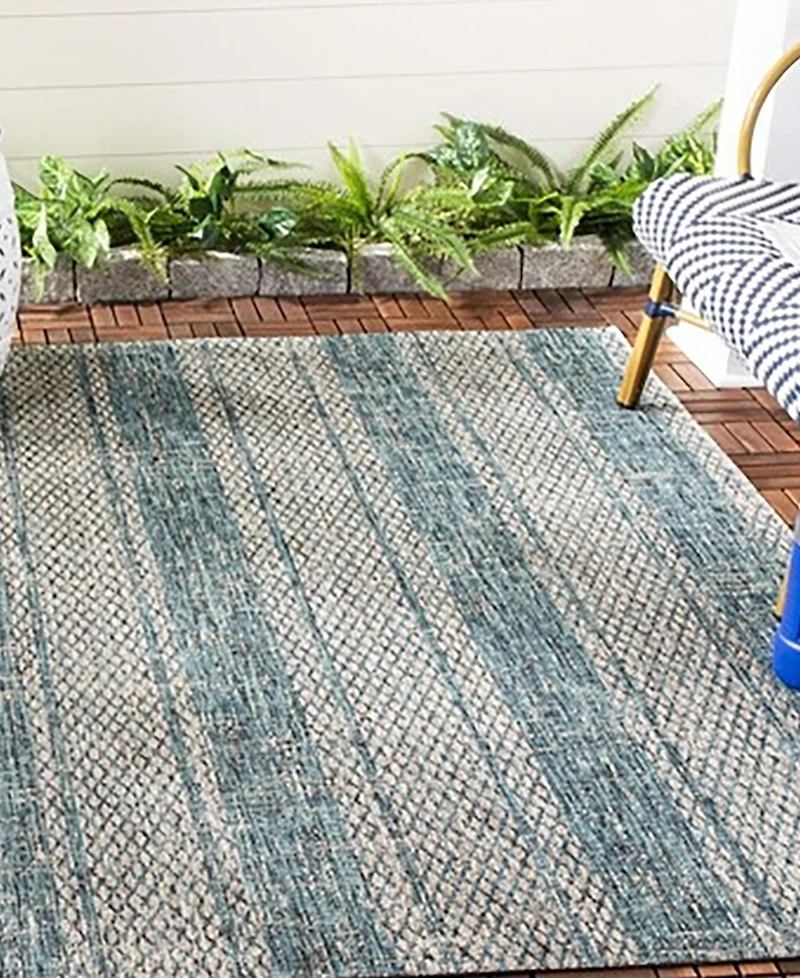 Safavieh Courtyard CY8736 Light Gray and Teal 5'3" x 7'7" Sisal Weave Outdoor Area Rug