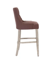 29" Linen Tufted Buttons Upholstered Wingback Bar Stool (Set of