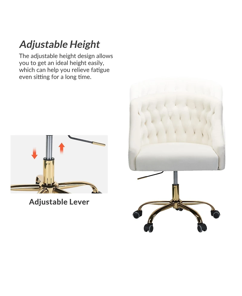 Hulala Home Modern Cute Velvet Desk Chair with Gold Base for Living Room,Bedroom