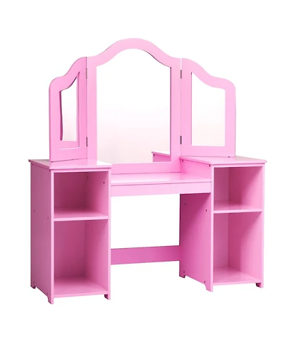 Slickblue Kids Tri Folding Mirror Makeup Dressing Vanity Table Set