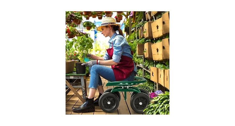 Garden Rolling Workseat with Swivel Seat and Adjustable Height Comfortable Mobile Tool for Outdoor Tasks