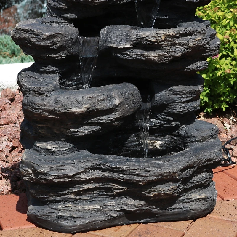 Sunnydaze Decor Rock Falls 24-Inch Resin Outdoor Water Fountain with Led Lights