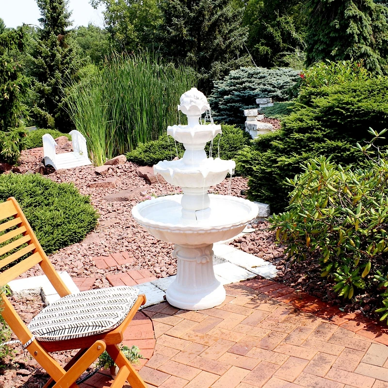 52"H Electric Fiberglass 4-Tier Fruit Top Outdoor Water Fountain, White Finish