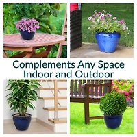 Large Ceramic Planter - Indoor or Outdoor Plant Pot with Drainage Holes - Imperial Blue Glaze Finish - 15