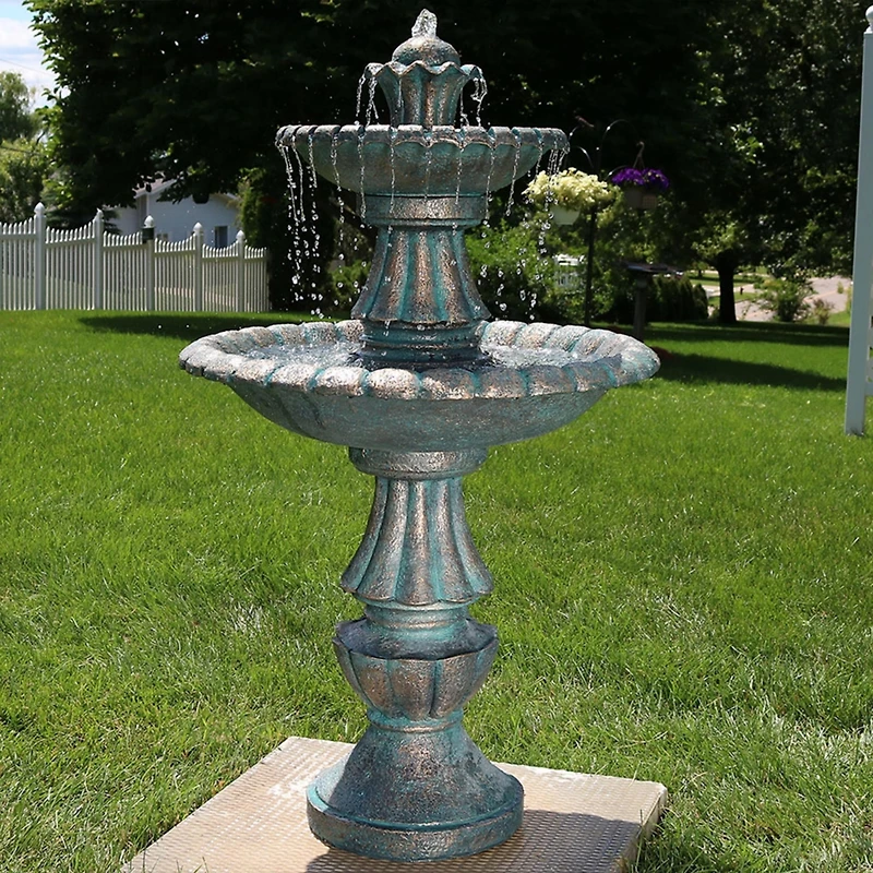 Sunnydaze Decor Nouveau 41-Inch Tall 2-Tier Outdoor Garden Water Fountain - Green