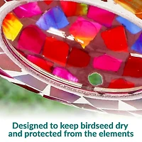Outdoor Garden Patio Round Glass with Mosaic Design Hanging Fly-Through Bird Feeder