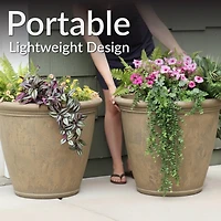 Anjelica 24" Double-Walled Polyresin Outdoor Planter with Uv-Resistant Beige Finish - Set of 2