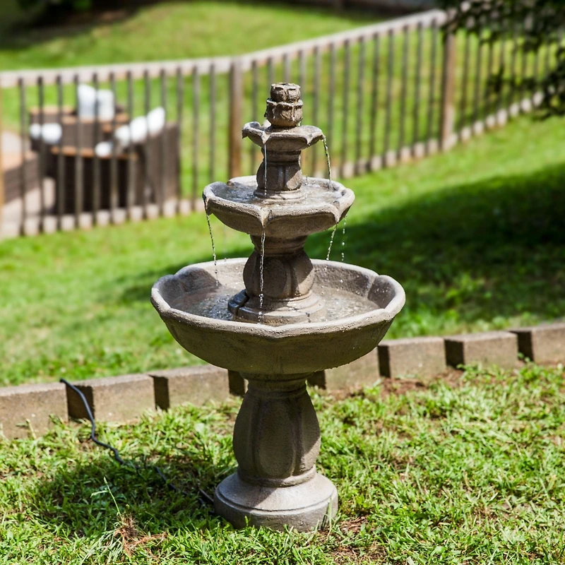 35"H Electric Fiberglass 3-Tier Birds' Delight Outdoor Bird Bath Water Fountain