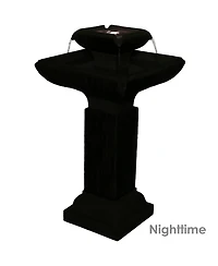 Sunnydaze Decor 25-Inch Square 2-Tier Outdoor Bird Bath Water Fountain - Led Lights - Electric Submersible Pump with Adjustable Flow