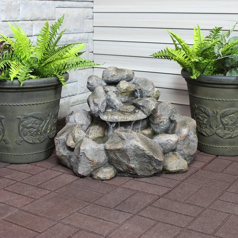 18"H Electric Resin Rocky Ravine Waterfall Outdoor Water Fountain