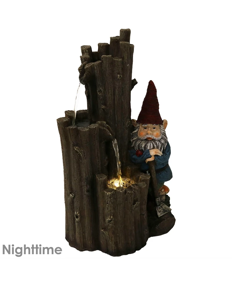Sunnydaze Decor Resting Gnome 17-Inch Outdoor Water Fountain with Led Light - Electric Submersible Fountain - Polyresin