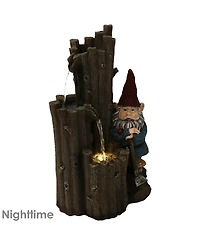 Sunnydaze Decor Resting Gnome 17-Inch Outdoor Water Fountain with Led Light - Electric Submersible Fountain - Polyresin