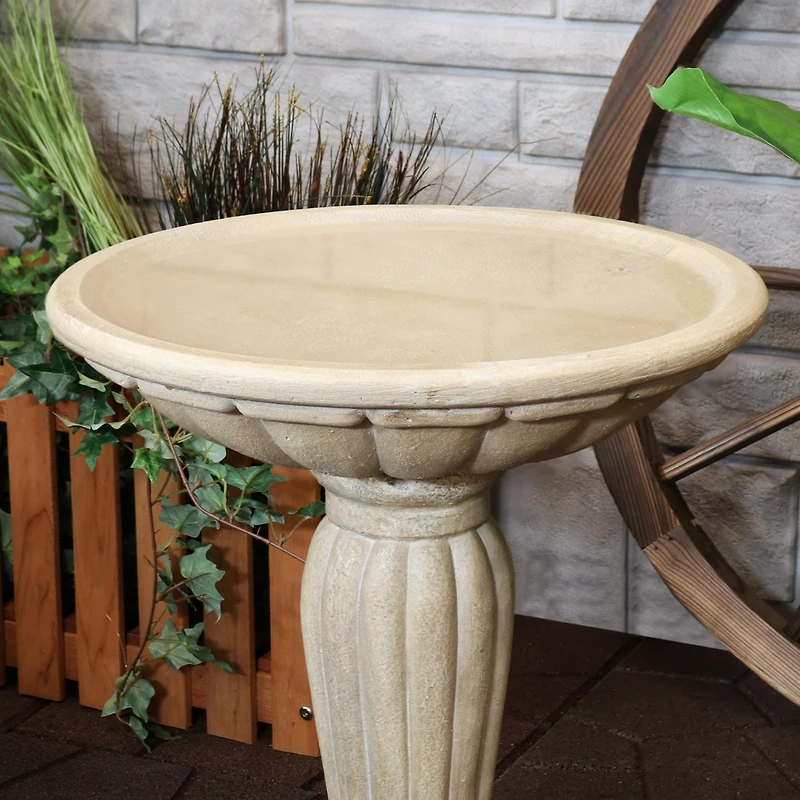 Grecian Column 20-Inch H Glass Fiber Reinforced Concrete Construction Garden Bird Bath - White