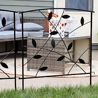 Modern Leaves and Vines 10-Foot 5-Piece Steel Decorative Garden Fence Panels - 26" W x 32" H Per Panel - Black