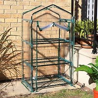 Outdoor Portable 3-Tier Mini Greenhouse with Roll-up Zippered Door and Steel Wire Shelves
