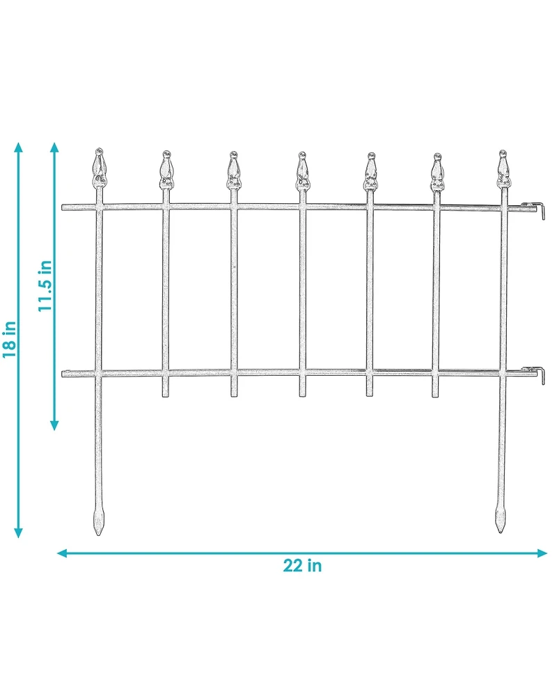 Roman Decorative Garden Fence Panels - Iron Border Fence - 22” W x 18” H Per Panel - Black - Set of 5 - 9' Length