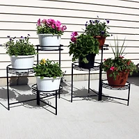 Iron Metal 3-Tiered Decorative Flower Plant Pot Holder Stand Display - Black - 2pk