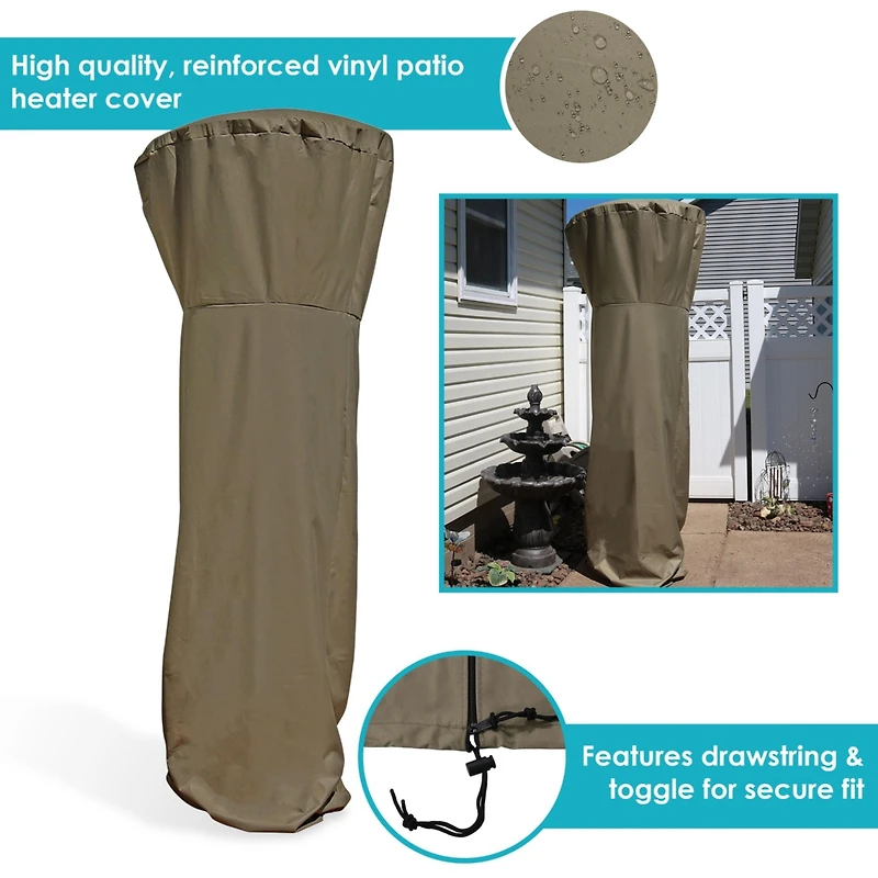 94-Inch Tall Heavy Duty Reinforced Pvc Propane Patio Heater Cover - Drawstring and Toggle Closure - Khaki