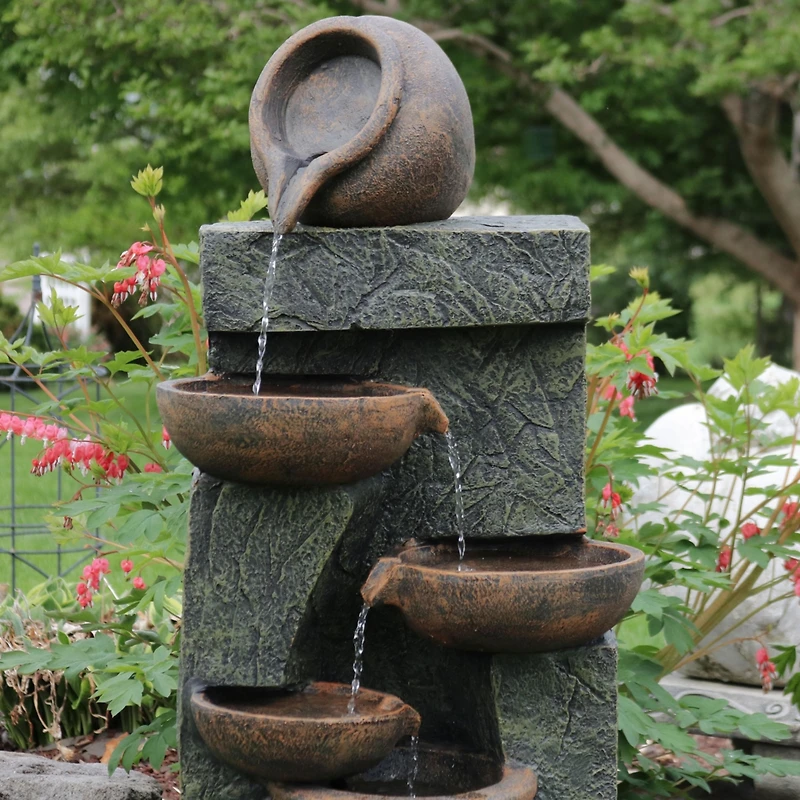 Sunnydaze Decor 39-Inch Cascading Earthenware Pottery Stream Outdoor Water Fountain