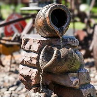 Sunnydaze Decor Crumbling Bricks and Pots 27-Inch Solar Fountain with Led Lights and Battery-Powered Backup - Submersible Pump