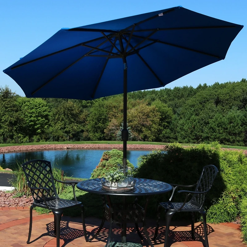 Sunbrella 9-Foot Patio Umbrella with Auto Tilt and Crank - Rust Resistant Aluminum Pole - Pacific Blue