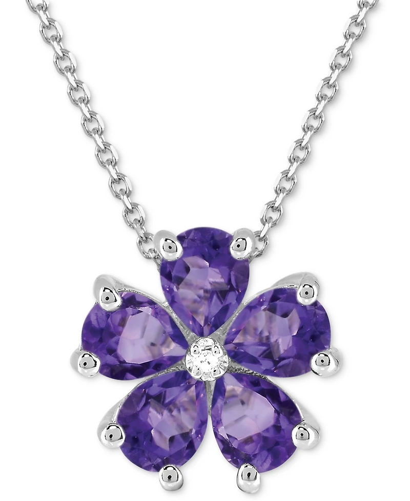 Amethyst (3-1/4 ct. t.w.) & Diamond Accent Flower 18" Pendant Necklace Sterling Silver (Also Available White Sapphire Multi Gemstone)