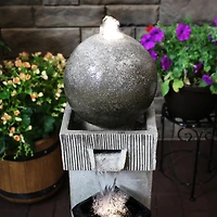 35"H Electric Polyresin Modern Artistry Column Outdoor Water Fountain with Led Lights