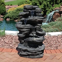 Sunnydaze Decor Rock Falls 39-Inch Polystone Outdoor Water Fountain with Led Lights