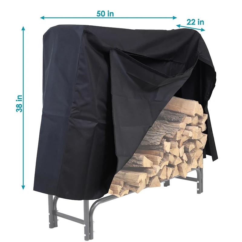 4-Foot Firewood Log Rack Cover - Heavy-Duty Weather-Resistant Pvc Construction - Black
