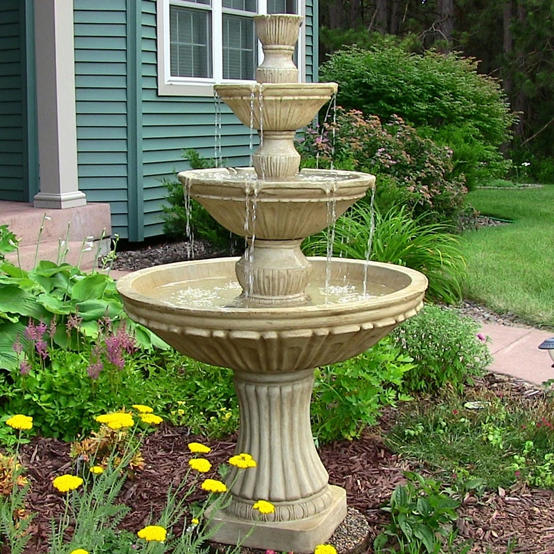 Sunnydaze Decor Classic Designer 55-Inch 3-Tier Polystone Outdoor Water Fountain - Electric Submersible Pump - Dark Brown