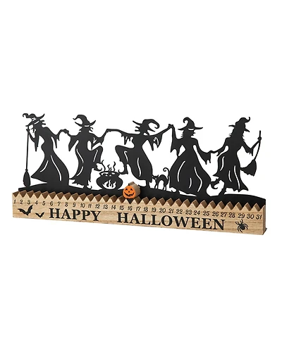 Glitzhome 18"L Halloween Wooden Metal Dancing Witch Silhouette Countdown Table Sign