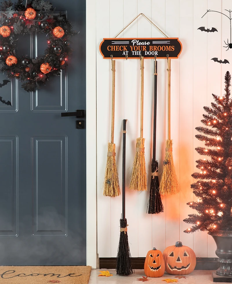 Glitzhome 42"H Halloween Wooden Brooms Parking Porch Decor