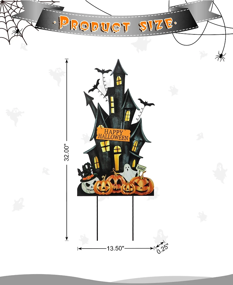Glitzhome 32"H Halloween Metal Haunted House Yard Stake