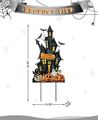 Glitzhome 32"H Halloween Metal Haunted House Yard Stake