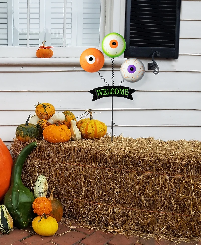 Glitzhome 35.25"H Halloween Metal "Welcome" Spring Eyeballs Yard Stake