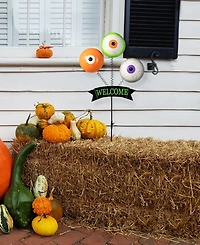 Glitzhome 35.25"H Halloween Metal "Welcome" Spring Eyeballs Yard Stake