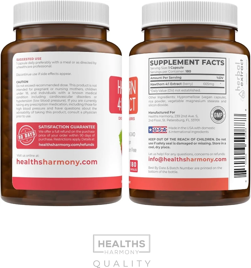 Hawthorn Berry Capsules, Cardiovascular and Immune Health, 4:1 Extract, Health's Harmony