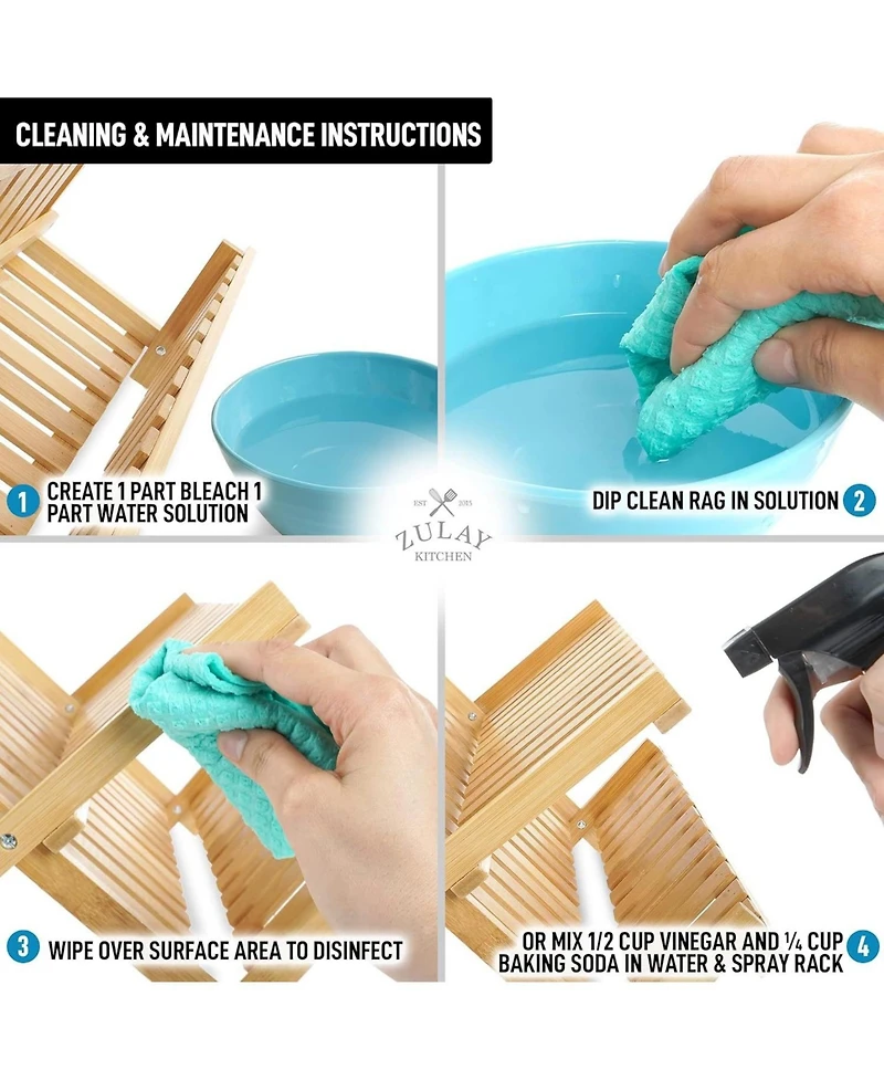 2-Tier Bamboo Collapsible Dish Drying Rack with Flatware Holder