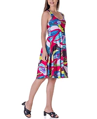 24seven Comfort Apparel Women's Print Sleeveless Knee Length Tank Swing Dress