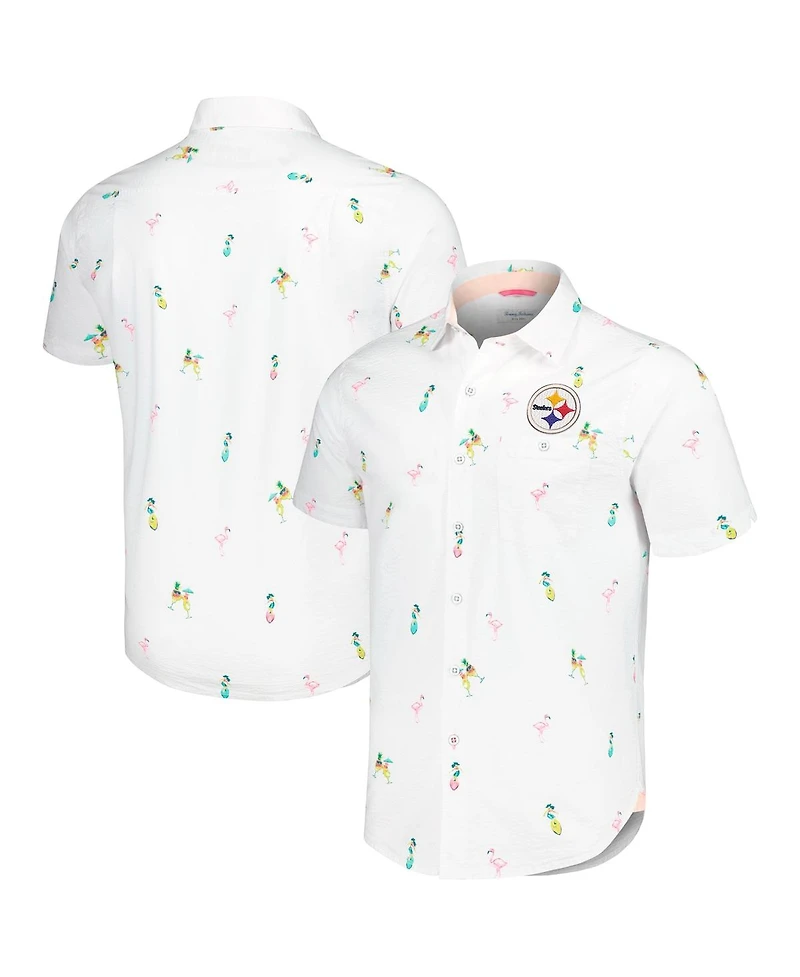 Tommy Bahama Men's White Pittsburgh Steelers Nova Wave Flocktail Button-Up Shirt