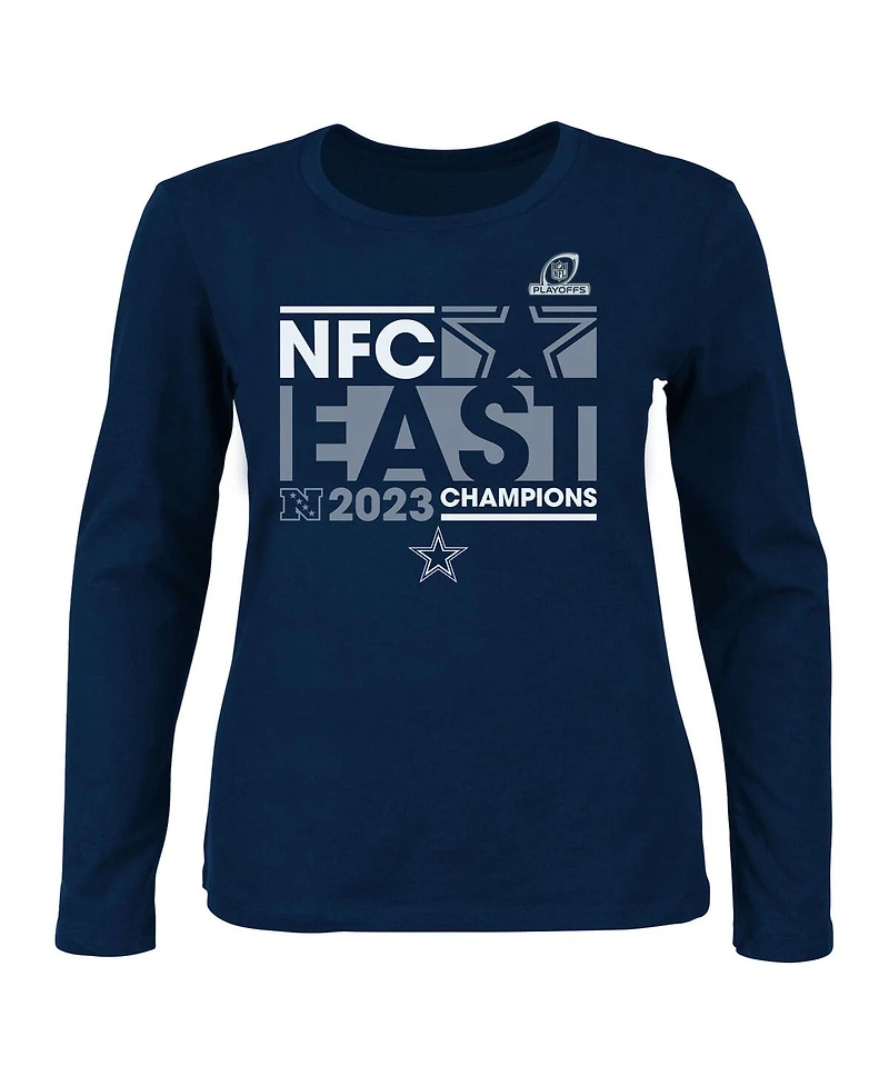 Fanatics Branded Women's Navy Dallas Cowboys 2023 Nfc East Division Champions Plus Size Conquer Long Sleeve V-Neck T-Shirt