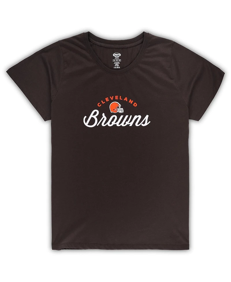 Concepts Sport Women's Brown Cleveland Browns Plus Size Badge T-Shirt Flannel Pants Sleep Set